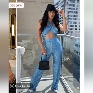 Shine on sequins jumpsuit blue L